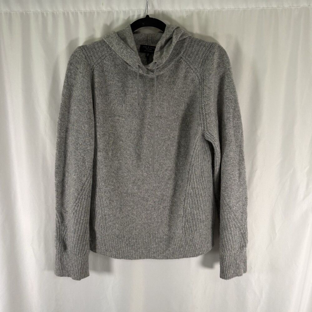 Rag and Bone 100% Cashmere Sweater Women's Medium Grey Knit Hooded Long Sleeve